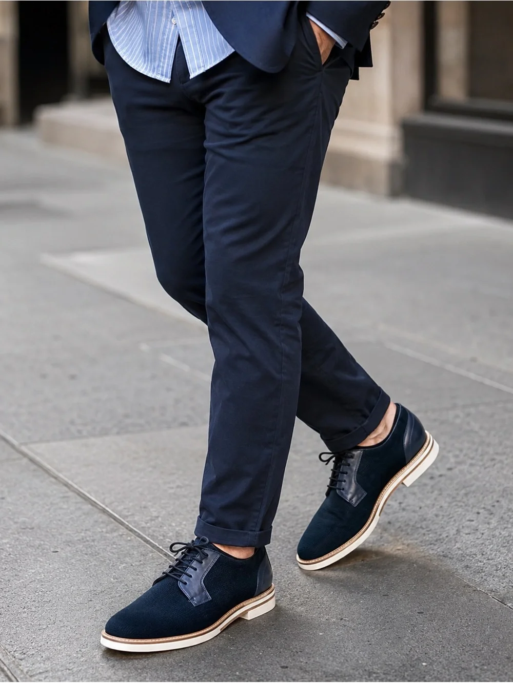 TED BAKER Men's Navy Suede Leather SIABLO Perforated Lace-up Oxford Derby Shoes